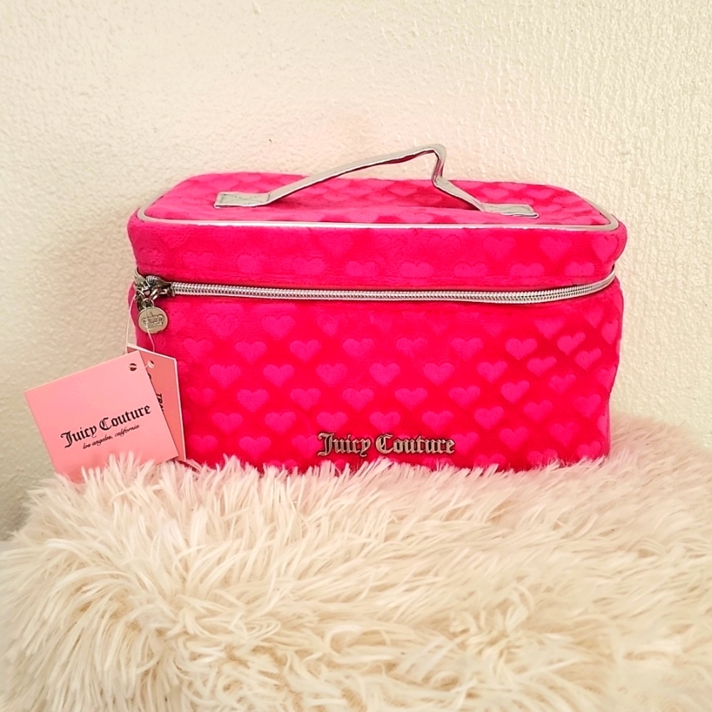 Juicy Couture Velour Travel Cosmetic Bag with Travel Toiletry Bottle